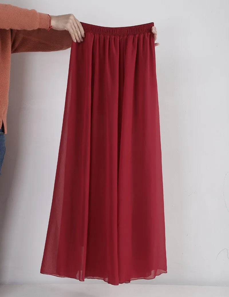 Women Chiffon Long Skirts Candy Color Pleated Maxi Skirts Spring Summer Skirts