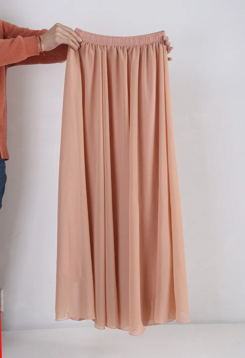 Women Chiffon Long Skirts Candy Color Pleated Maxi Skirts Spring Summer Skirts