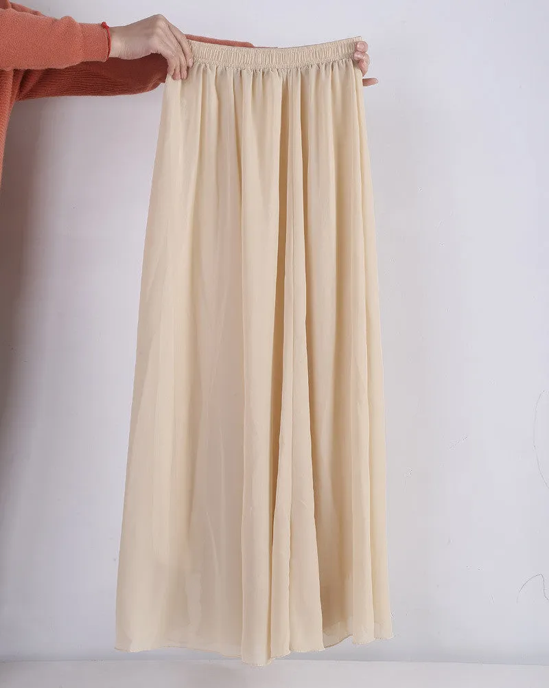 Women Chiffon Long Skirts Candy Color Pleated Maxi Skirts Spring Summer Skirts
