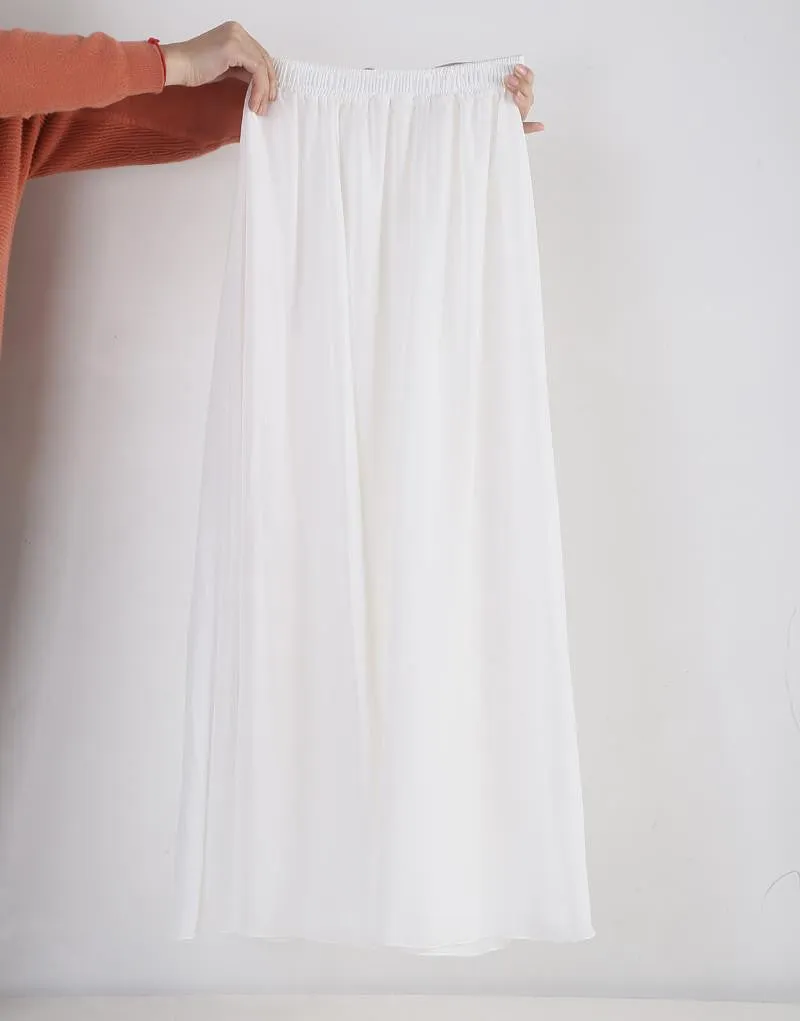 Women Chiffon Long Skirts Candy Color Pleated Maxi Skirts Spring Summer Skirts