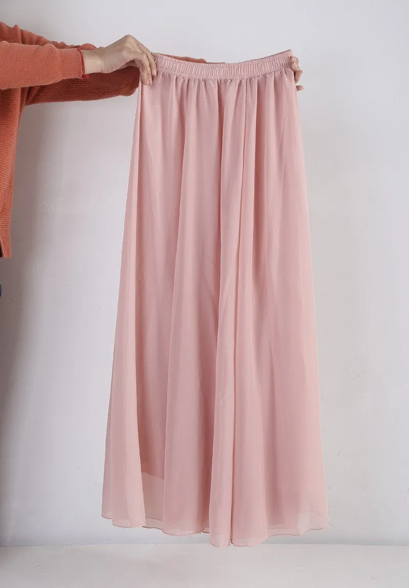 Women Chiffon Long Skirts Candy Color Pleated Maxi Skirts Spring Summer Skirts