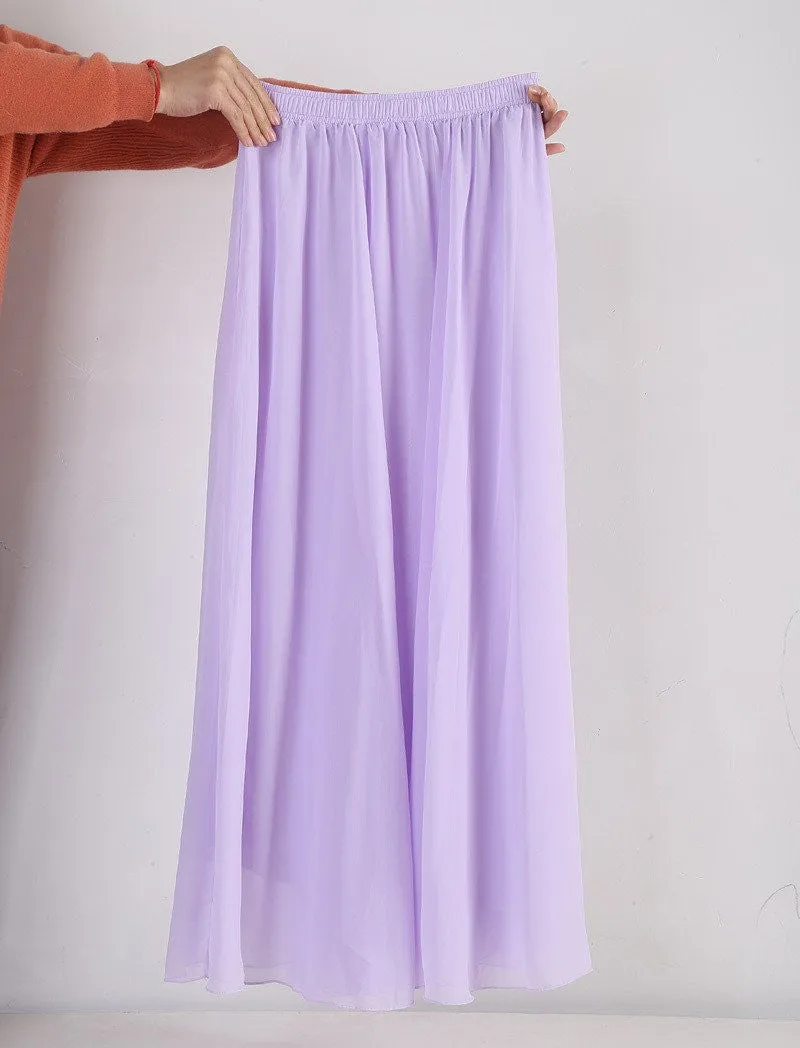 Women Chiffon Long Skirts Candy Color Pleated Maxi Skirts Spring Summer Skirts