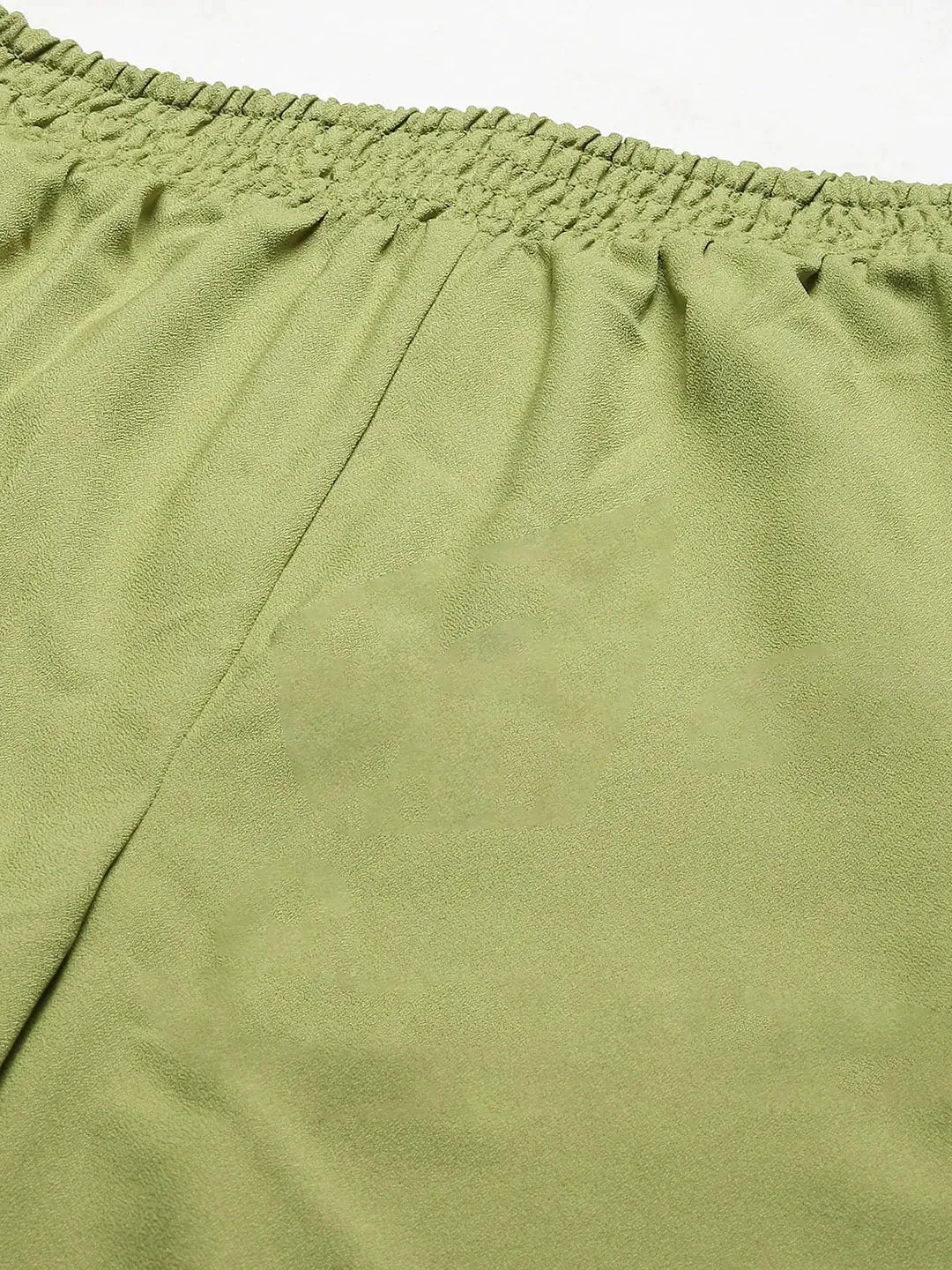 Women Green Smocked Waist Wide Leg Pants