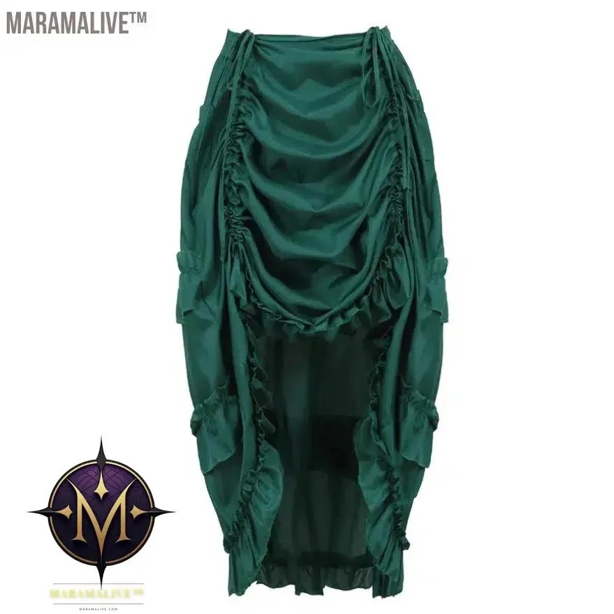Women Steampunk Gothic Irregular Ruffles Pirate Skirt Asymmetrical Pleated High Low Dancing Skirts Plus Size Halloween Costumes