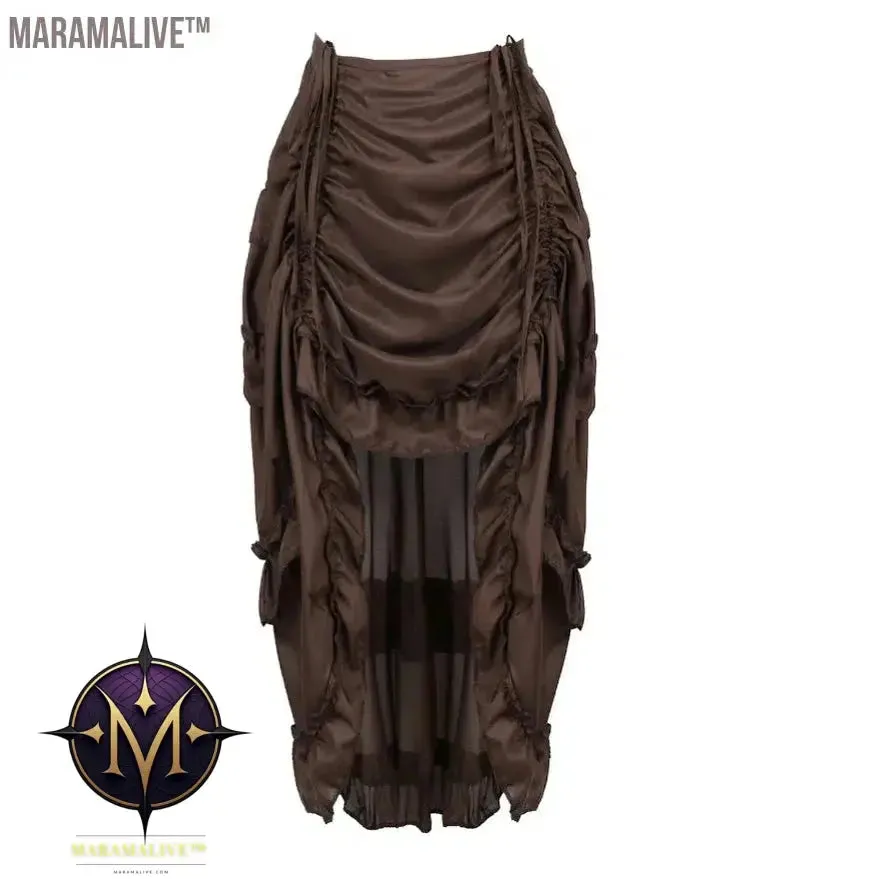 Women Steampunk Gothic Irregular Ruffles Pirate Skirt Asymmetrical Pleated High Low Dancing Skirts Plus Size Halloween Costumes