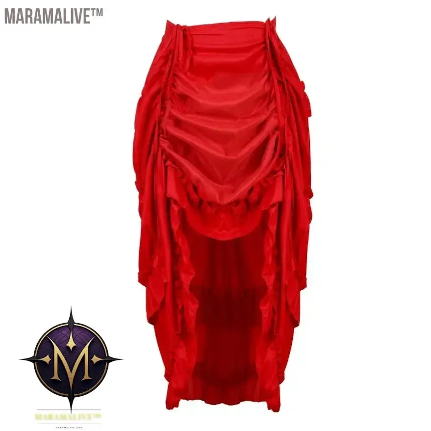 Women Steampunk Gothic Irregular Ruffles Pirate Skirt Asymmetrical Pleated High Low Dancing Skirts Plus Size Halloween Costumes