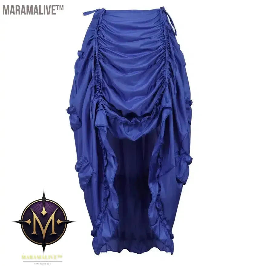 Women Steampunk Gothic Irregular Ruffles Pirate Skirt Asymmetrical Pleated High Low Dancing Skirts Plus Size Halloween Costumes