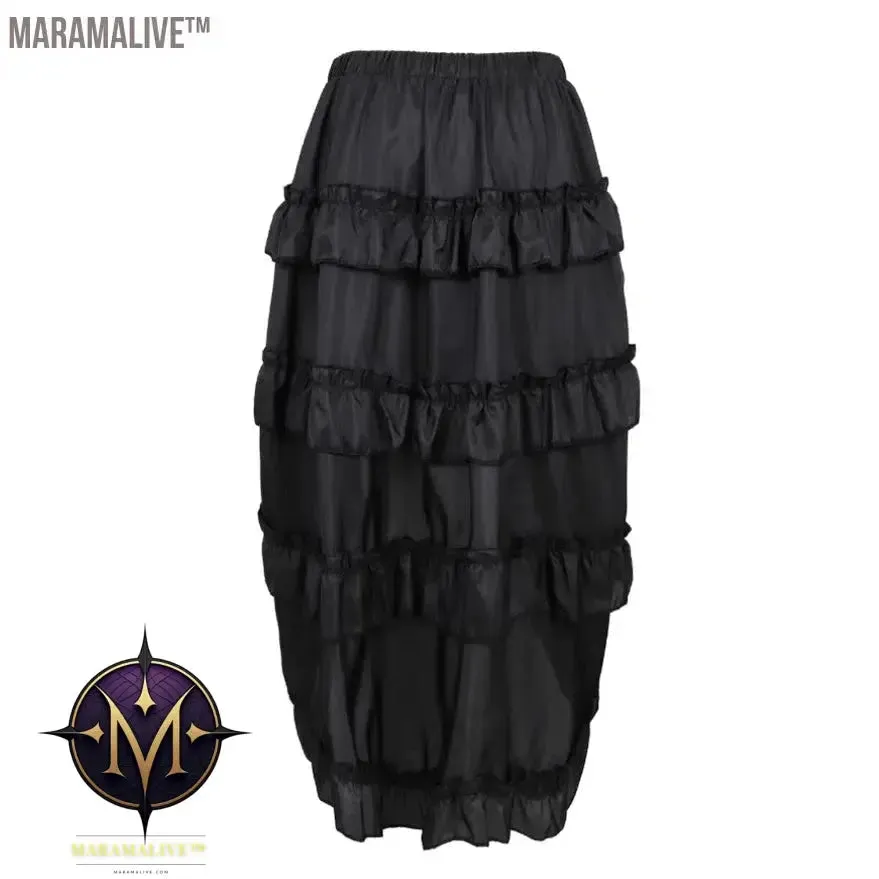 Women Steampunk Gothic Irregular Ruffles Pirate Skirt Asymmetrical Pleated High Low Dancing Skirts Plus Size Halloween Costumes