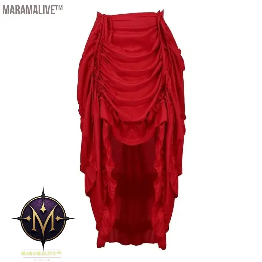 Women Steampunk Gothic Irregular Ruffles Pirate Skirt Asymmetrical Pleated High Low Dancing Skirts Plus Size Halloween Costumes
