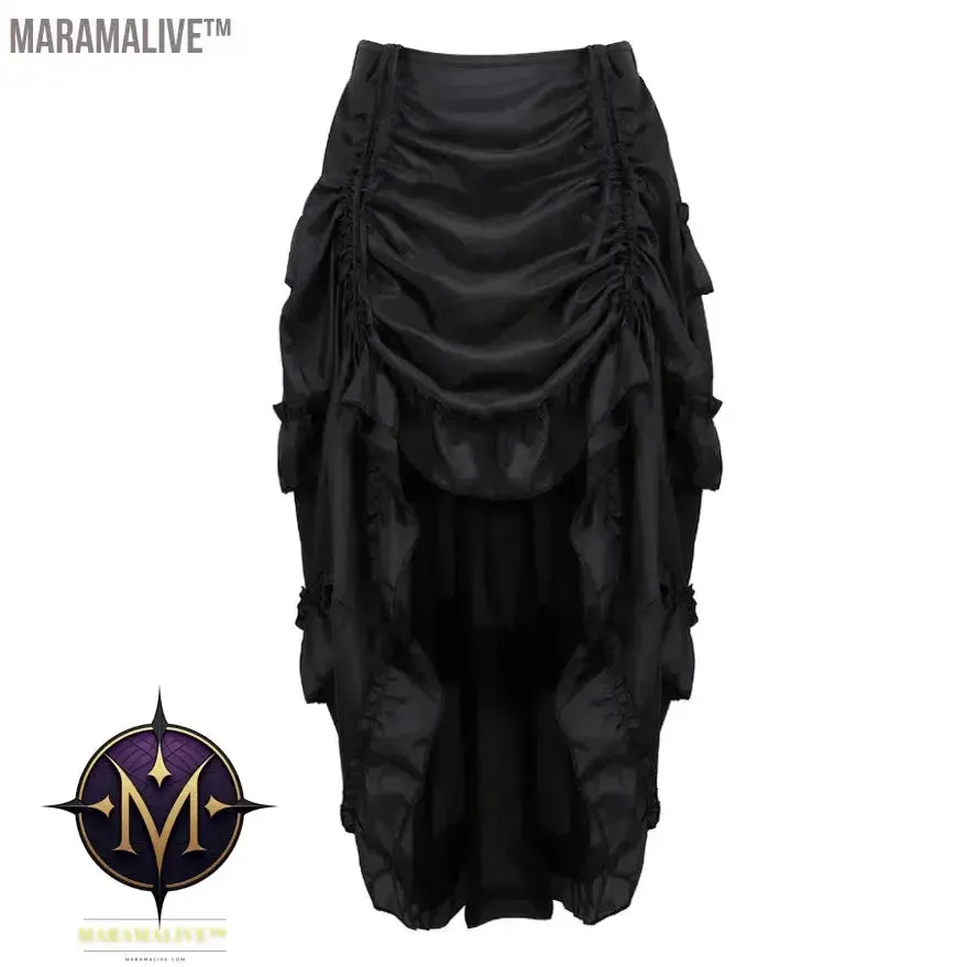 Women Steampunk Gothic Irregular Ruffles Pirate Skirt Asymmetrical Pleated High Low Dancing Skirts Plus Size Halloween Costumes