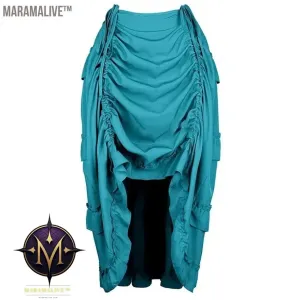 Women Steampunk Gothic Irregular Ruffles Pirate Skirt Asymmetrical Pleated High Low Dancing Skirts Plus Size Halloween Costumes