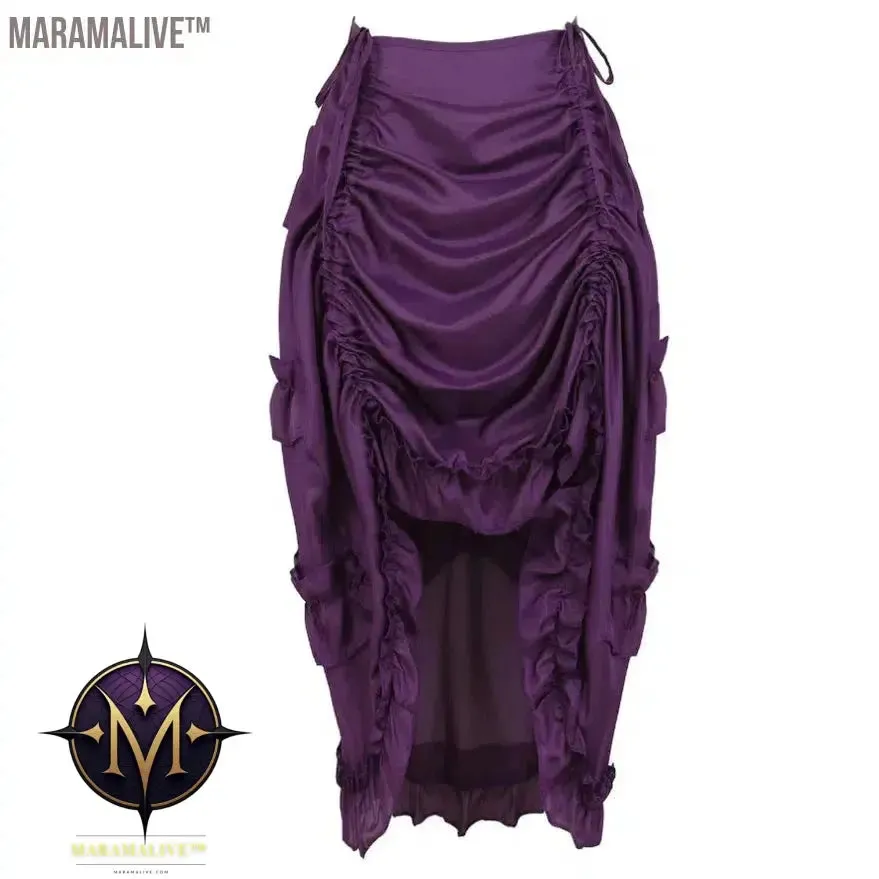 Women Steampunk Gothic Irregular Ruffles Pirate Skirt Asymmetrical Pleated High Low Dancing Skirts Plus Size Halloween Costumes