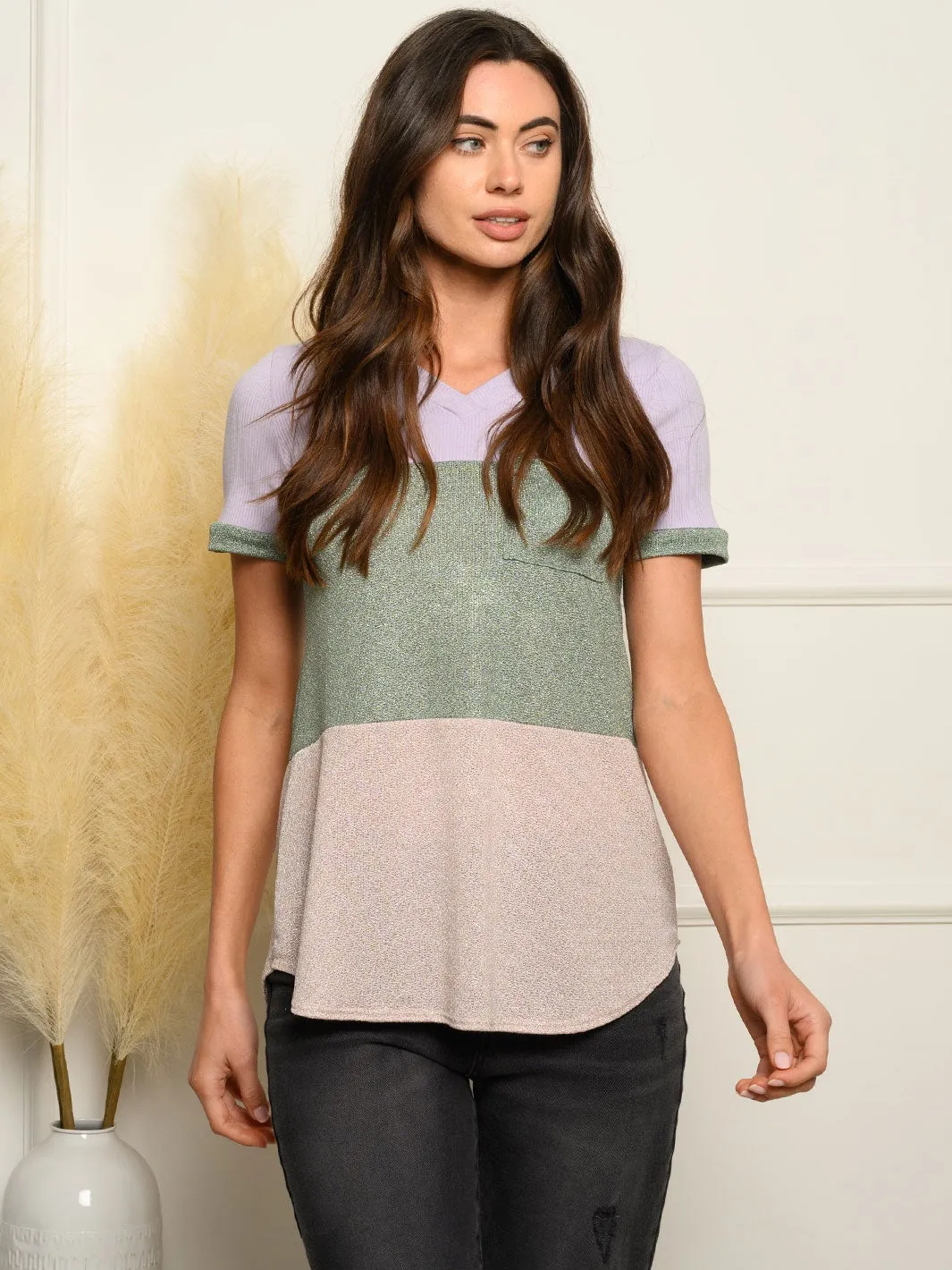 WOMEN'S COLOR BLOCK FRONT POCKET TOP
