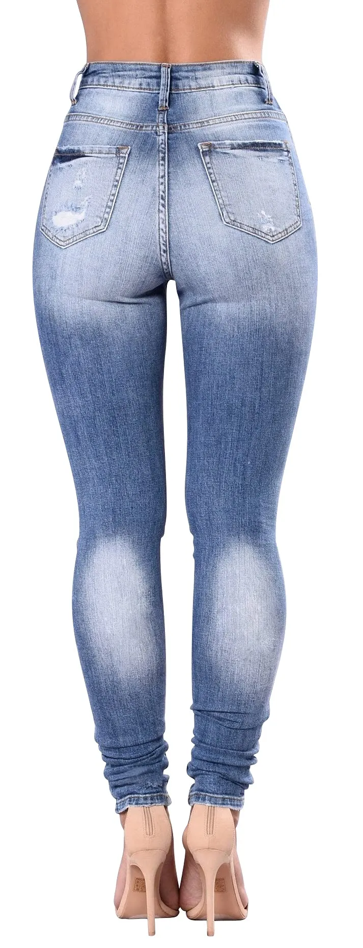 Women's High Waisted Jeans for Women Trendy Distressed Stretch Jeans for Women Ripped Butt Lift Jeans Denim Pants Light Blue