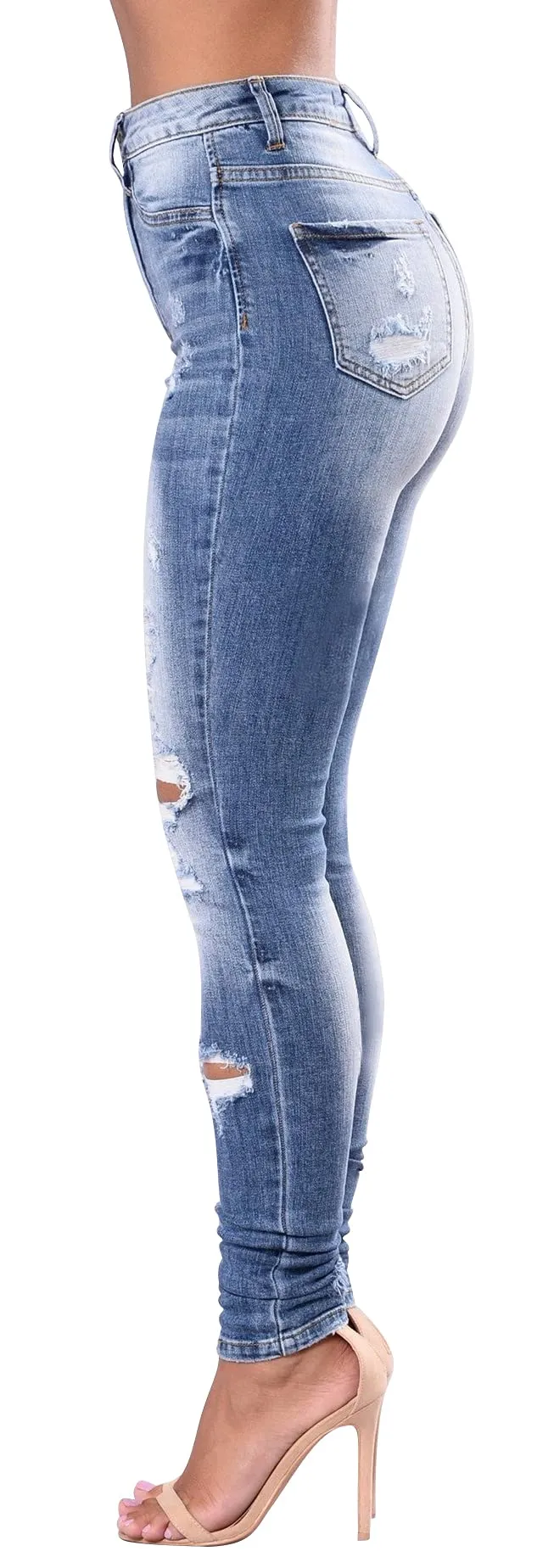 Women's High Waisted Jeans for Women Trendy Distressed Stretch Jeans for Women Ripped Butt Lift Jeans Denim Pants Light Blue