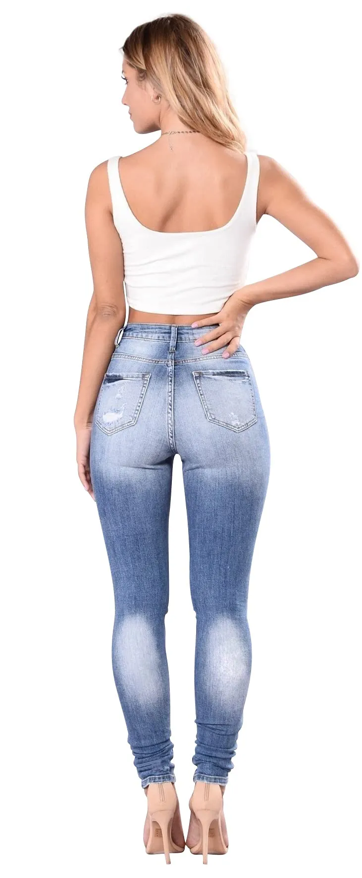 Women's High Waisted Jeans for Women Trendy Distressed Stretch Jeans for Women Ripped Butt Lift Jeans Denim Pants Light Blue