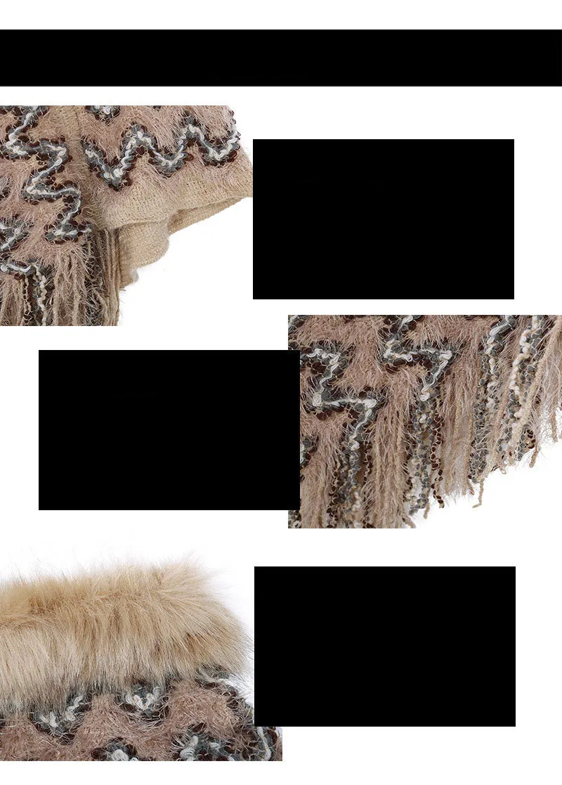 Women's Long Fur Collar Tassel Cloak Shawl Loose Sweater