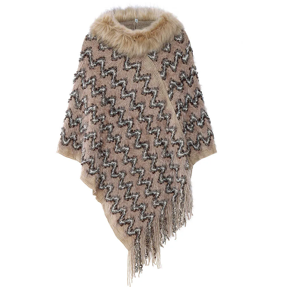 Women's Long Fur Collar Tassel Cloak Shawl Loose Sweater