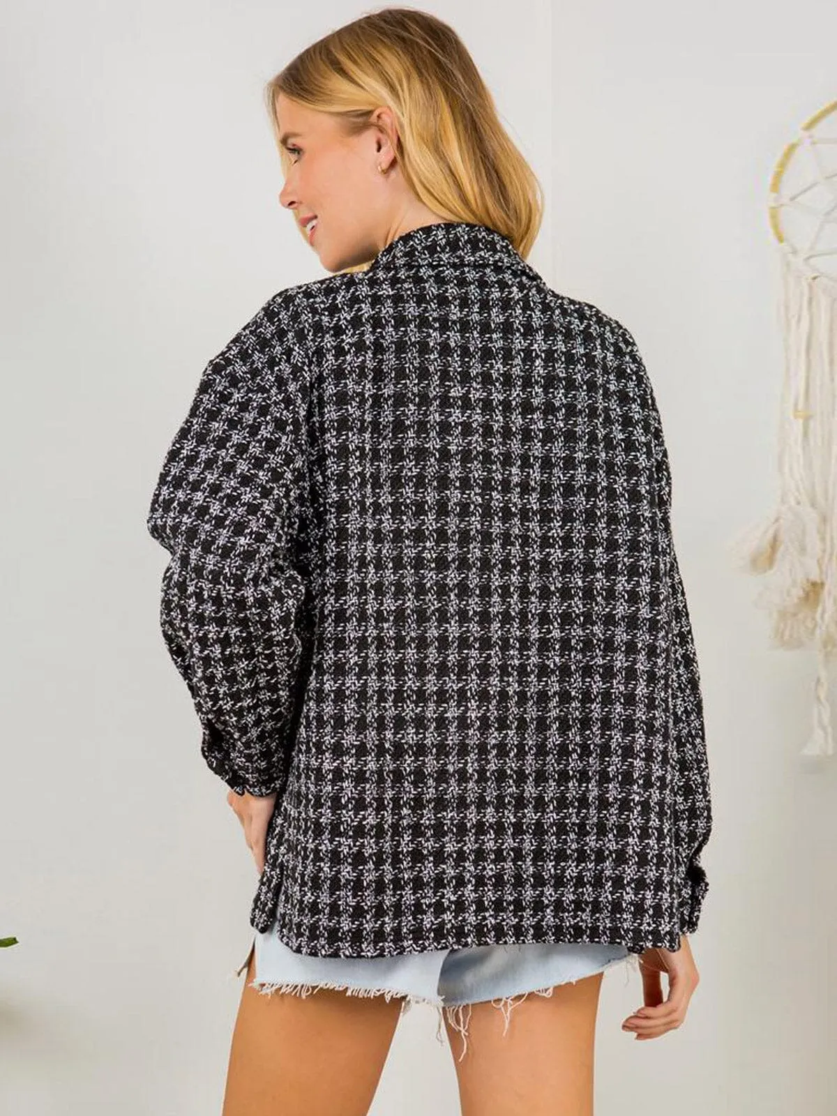 WOMEN'S LONG SLEEVE BUTTON CLOSURE PLAID JACKET