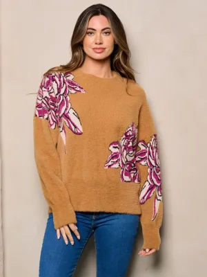 WOMEN'S LONG SLEEVE FLORAL SWEATER