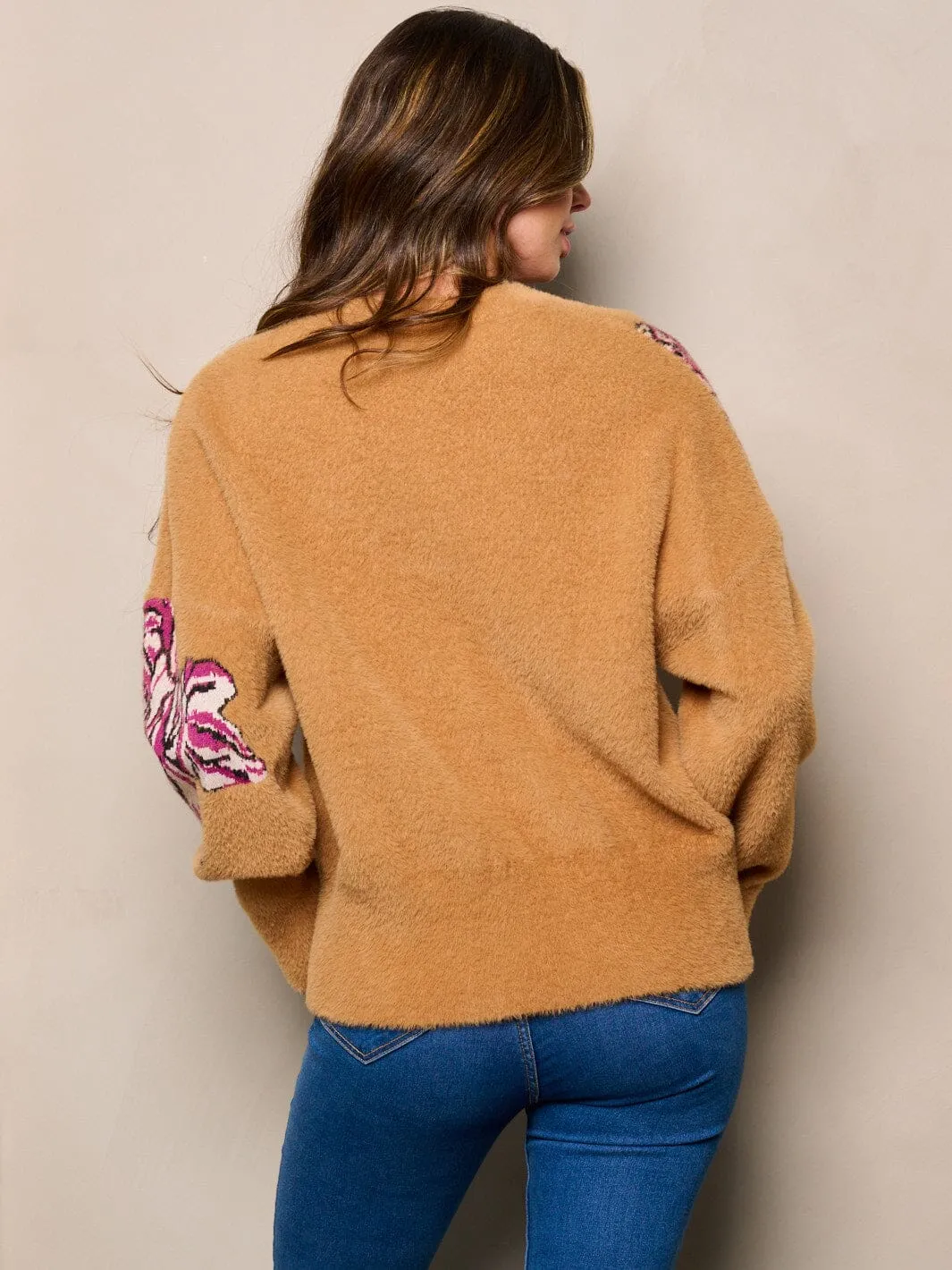 WOMEN'S LONG SLEEVE FLORAL SWEATER