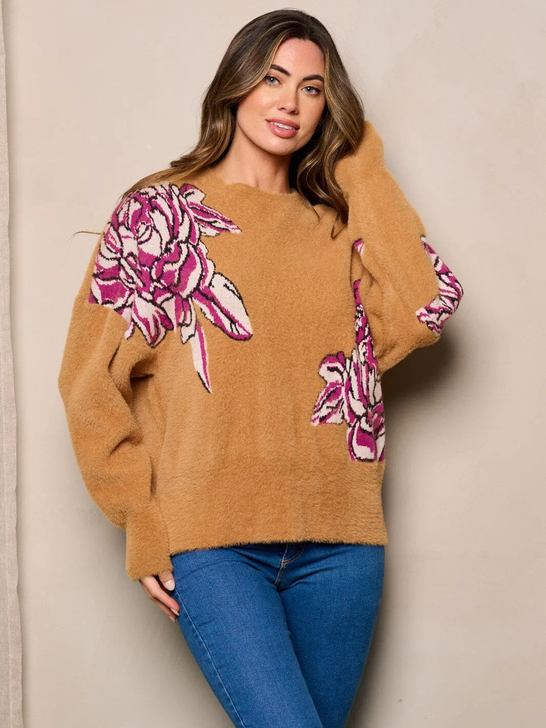 WOMEN'S LONG SLEEVE FLORAL SWEATER