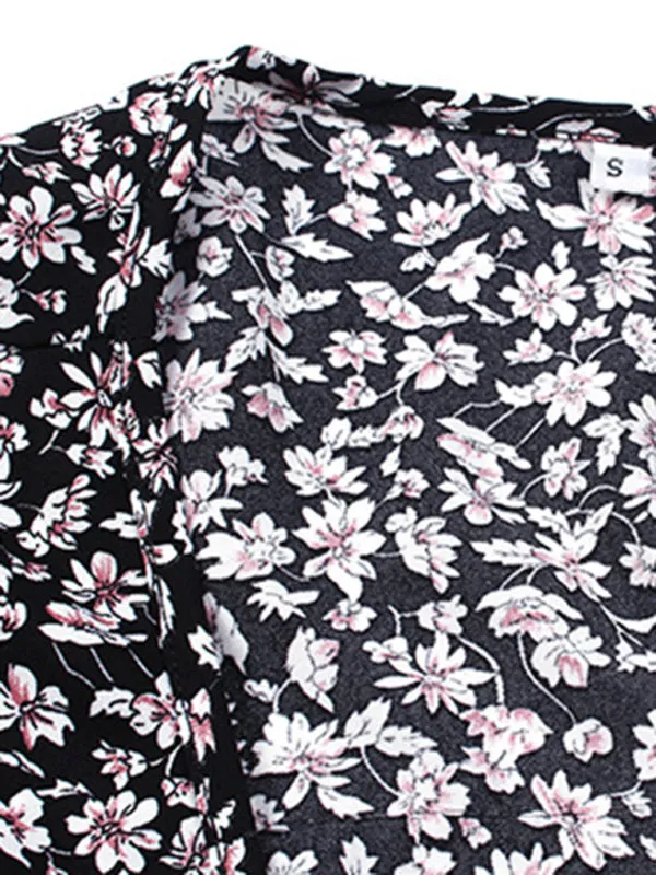 Wrap Floral Print Midi Dress with Long Sleeves