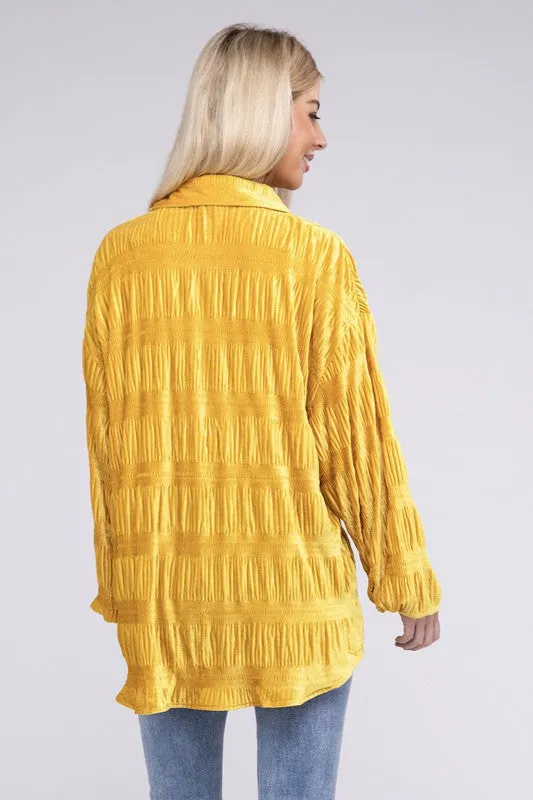 Wrinkle Effect Tiered Shirring Velvet Shirt - 3 color options
