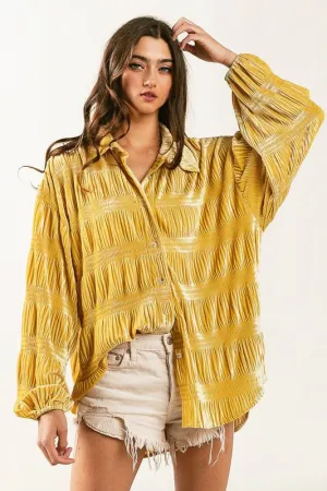 Wrinkle Effect Tiered Shirring Velvet Shirt - 3 color options