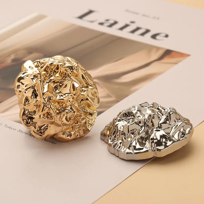 Wrinkled Stone Shaped Metal Hand-Sewn Shank Button 10pcs