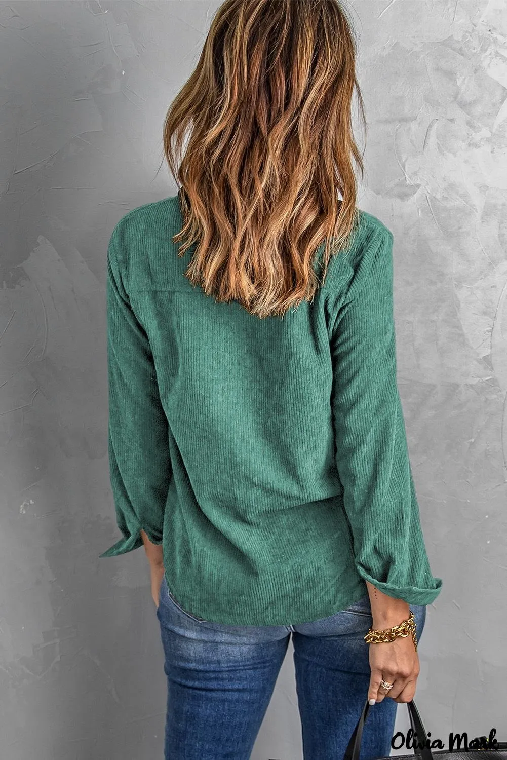 Xieyinshe - Beige corduroy buttoned long sleeve shirt with pockets