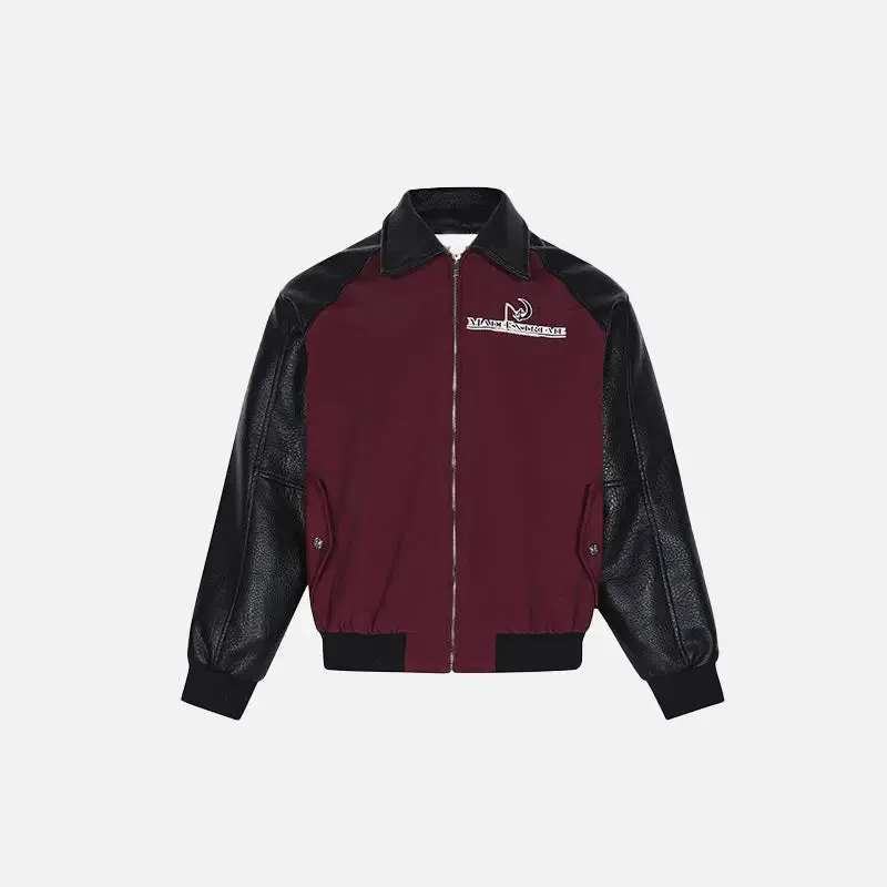 Y2K Leather Patchwork Jacket with Sophisticated Lapel Collar