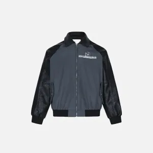 Y2K Leather Patchwork Jacket with Sophisticated Lapel Collar