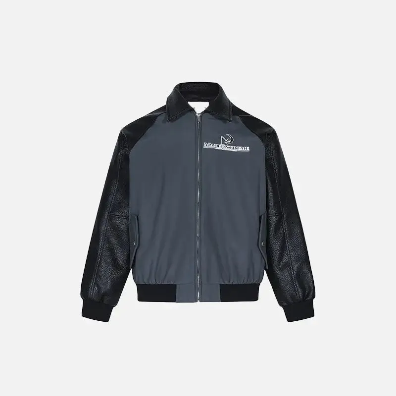 Y2K Leather Patchwork Jacket with Sophisticated Lapel Collar