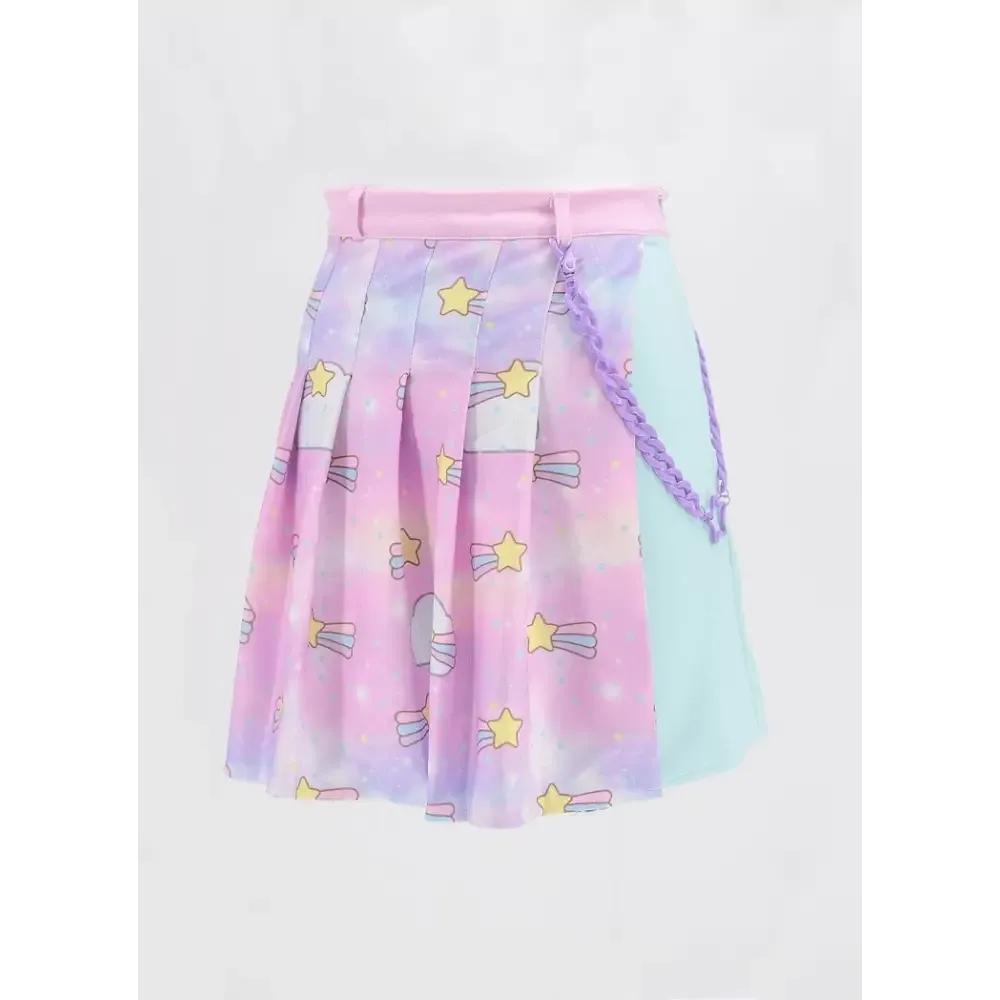 Y2K Pleated Side Split Shorts with Removable Chain Skirt and Necklace