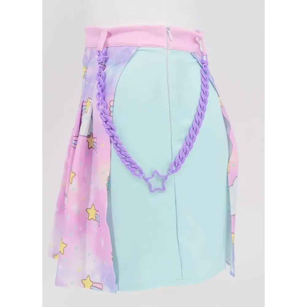 Y2K Pleated Side Split Shorts with Removable Chain Skirt and Necklace