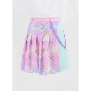 Y2K Pleated Side Split Shorts with Removable Chain Skirt and Necklace