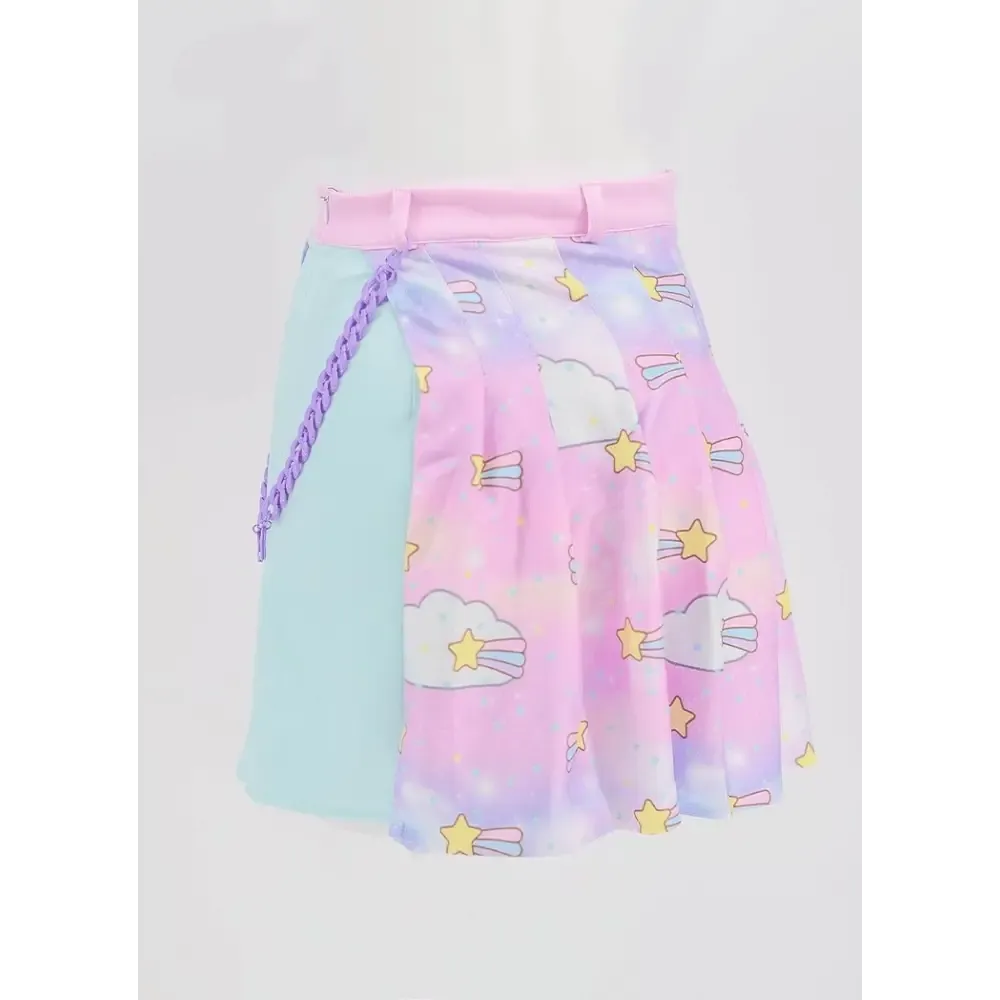 Y2K Pleated Side Split Shorts with Removable Chain Skirt and Necklace