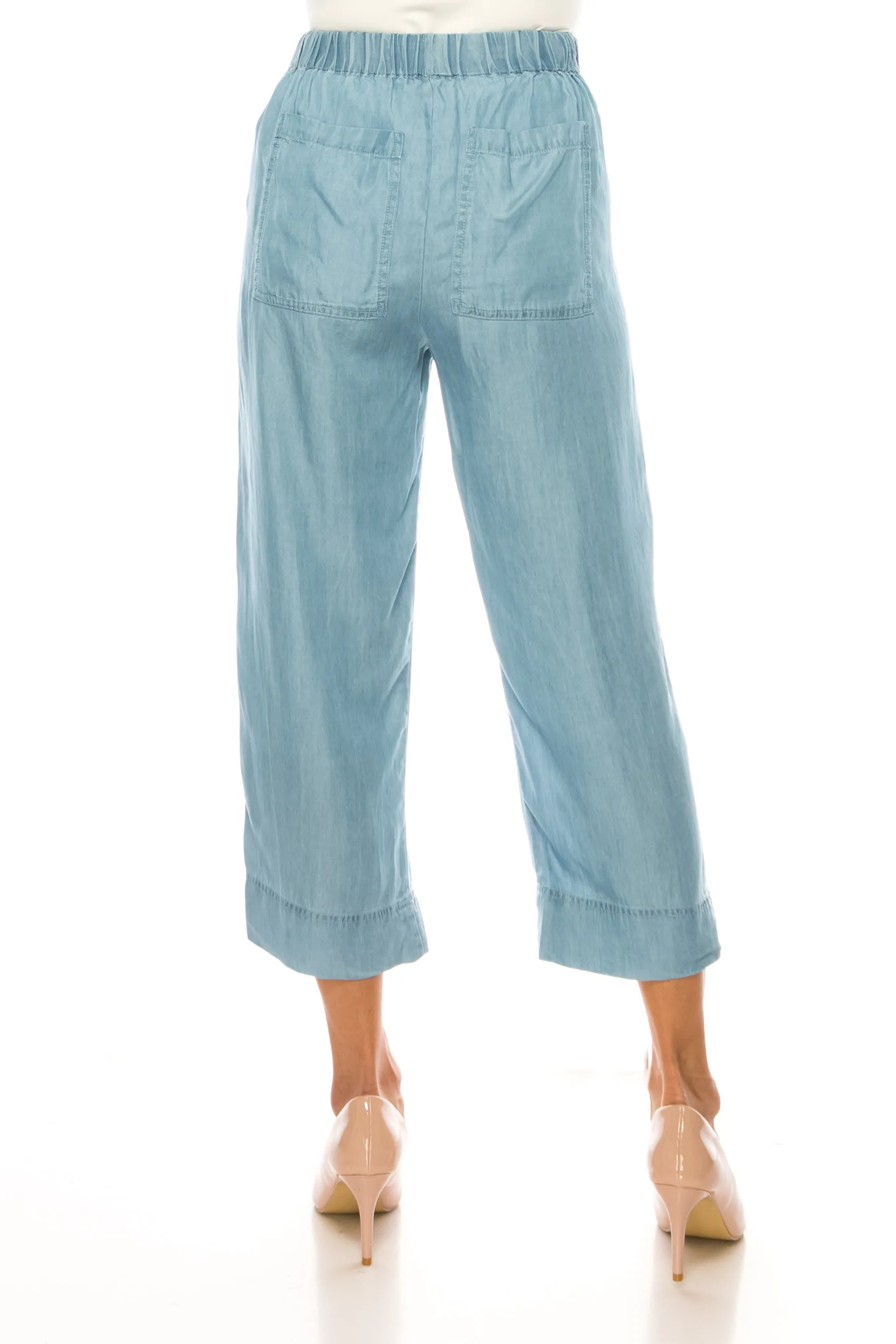 Zac & Rachel Wide Leg Capri-Style Chambray Pants