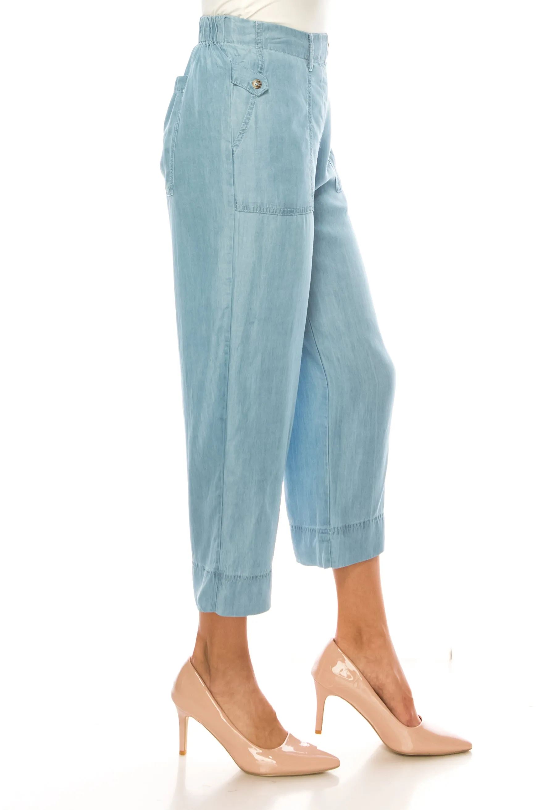 Zac & Rachel Wide Leg Capri-Style Chambray Pants