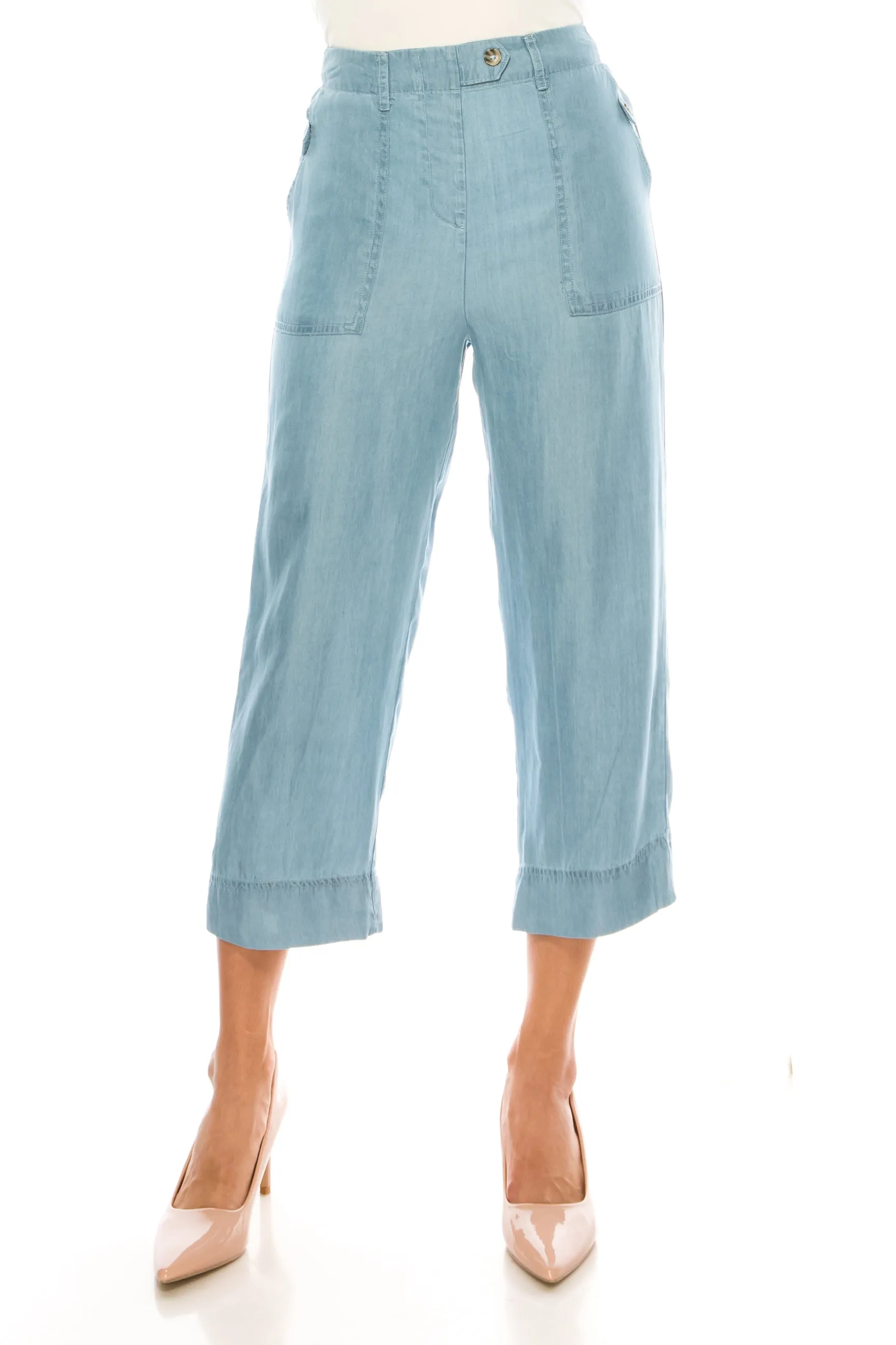Zac & Rachel Wide Leg Capri-Style Chambray Pants